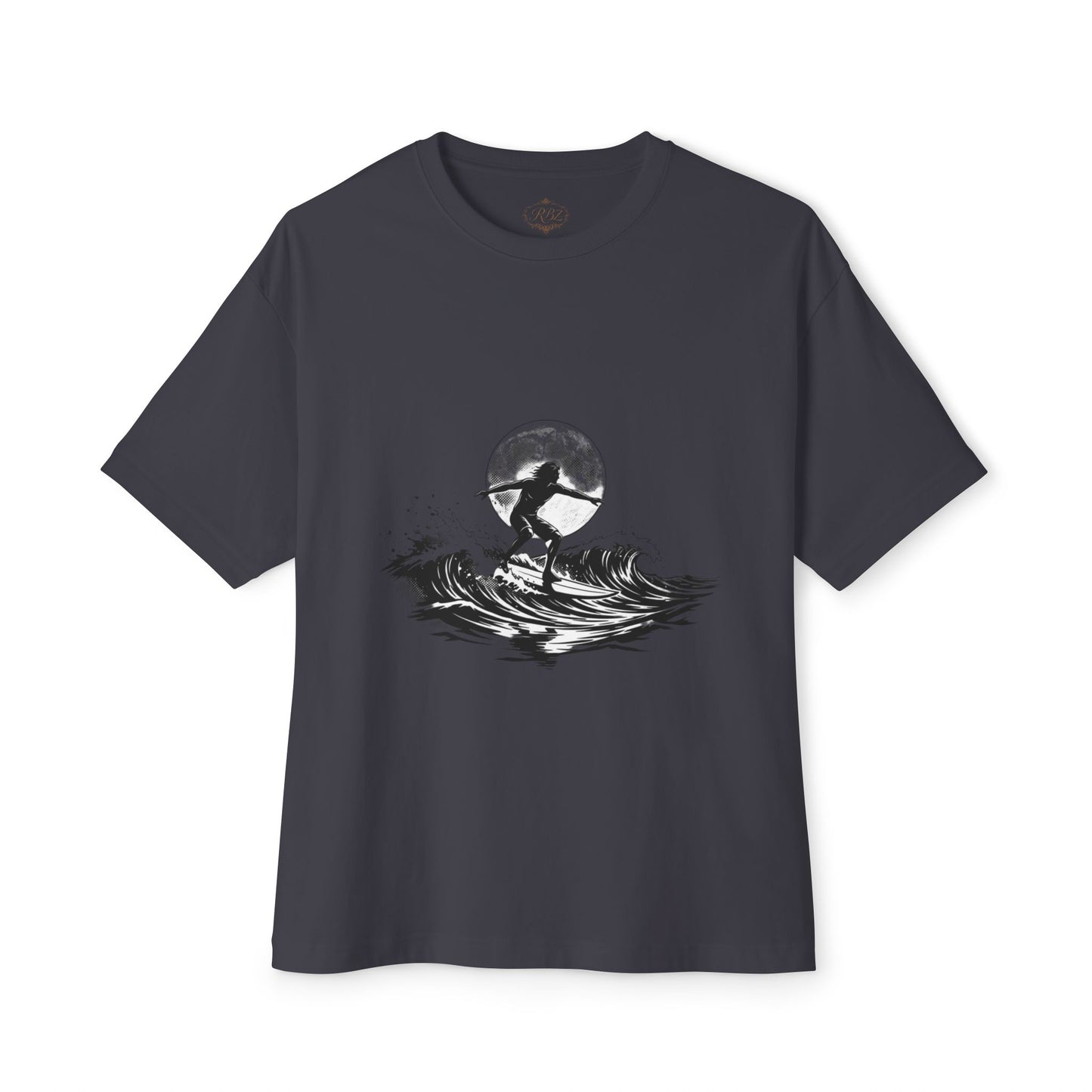 Surf Moon Graphic Tee — Silhouette Surfer on Waves