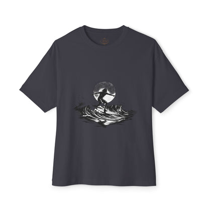 Surf Moon Graphic Tee — Silhouette Surfer on Waves