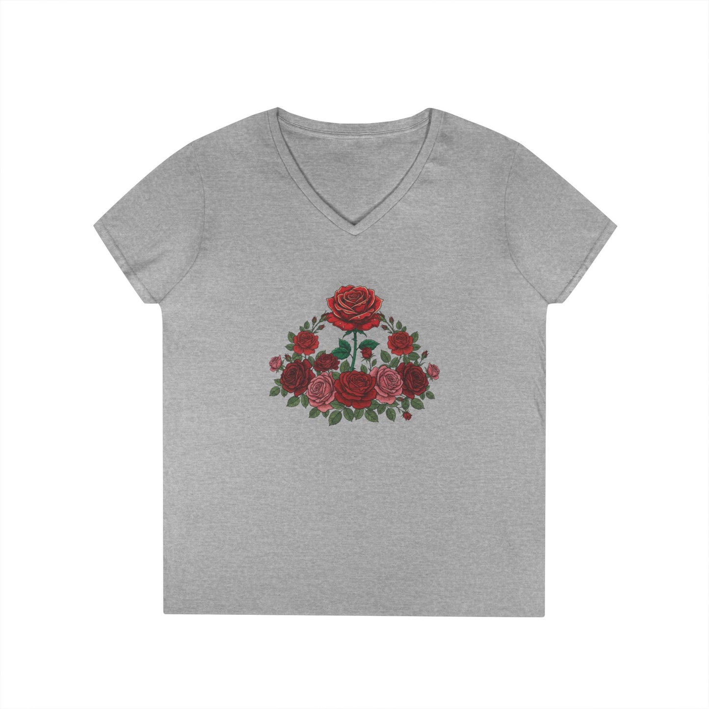Rose Bouquet V-Neck Tee — Floral Garden Ladies' T-Shirt