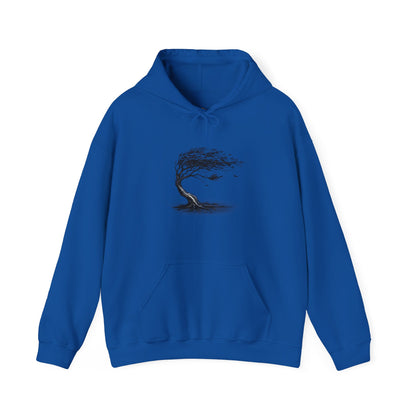 Windswept Tree Hoodie – Minimal Black Ink Nature Pullover