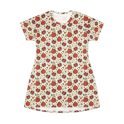 Pomegranate Pattern T‑Shirt Dress — All-Over Print Fruit Floral Summer Dress
