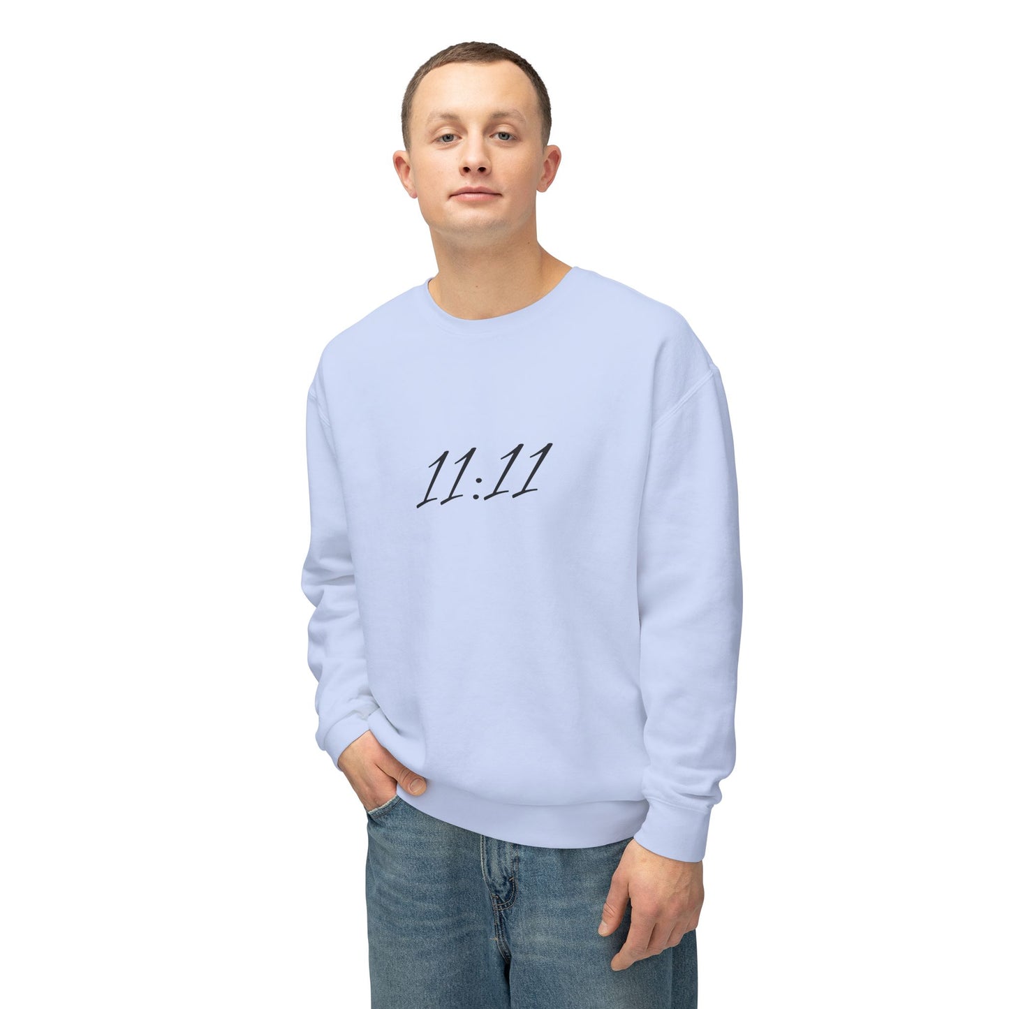 11:11 Crewneck Sweatshirt — Minimal White 'Blessed' Back Design