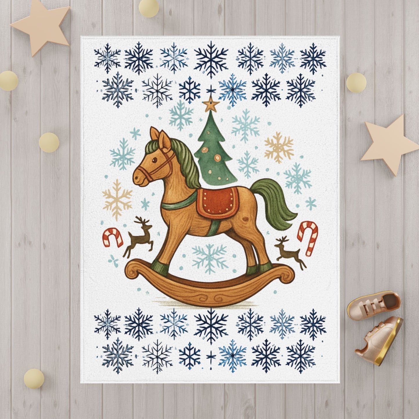 Toddler Blanket — Christmas Rocking Horse Snowflake Holiday Baby Throw