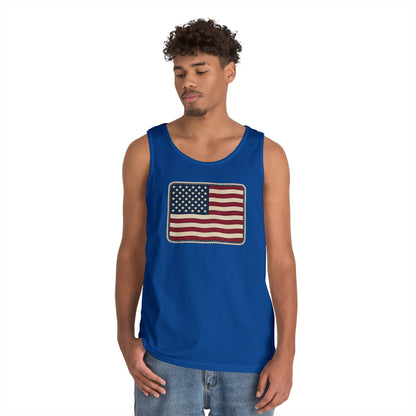 American Flag Tank Top — Vintage USA Patch "Made in USA" Sleeveless Tee