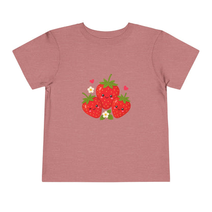 Cute Kawaii Strawberries Toddler Tee — Cute Fruit Graphic Shirt for Kids