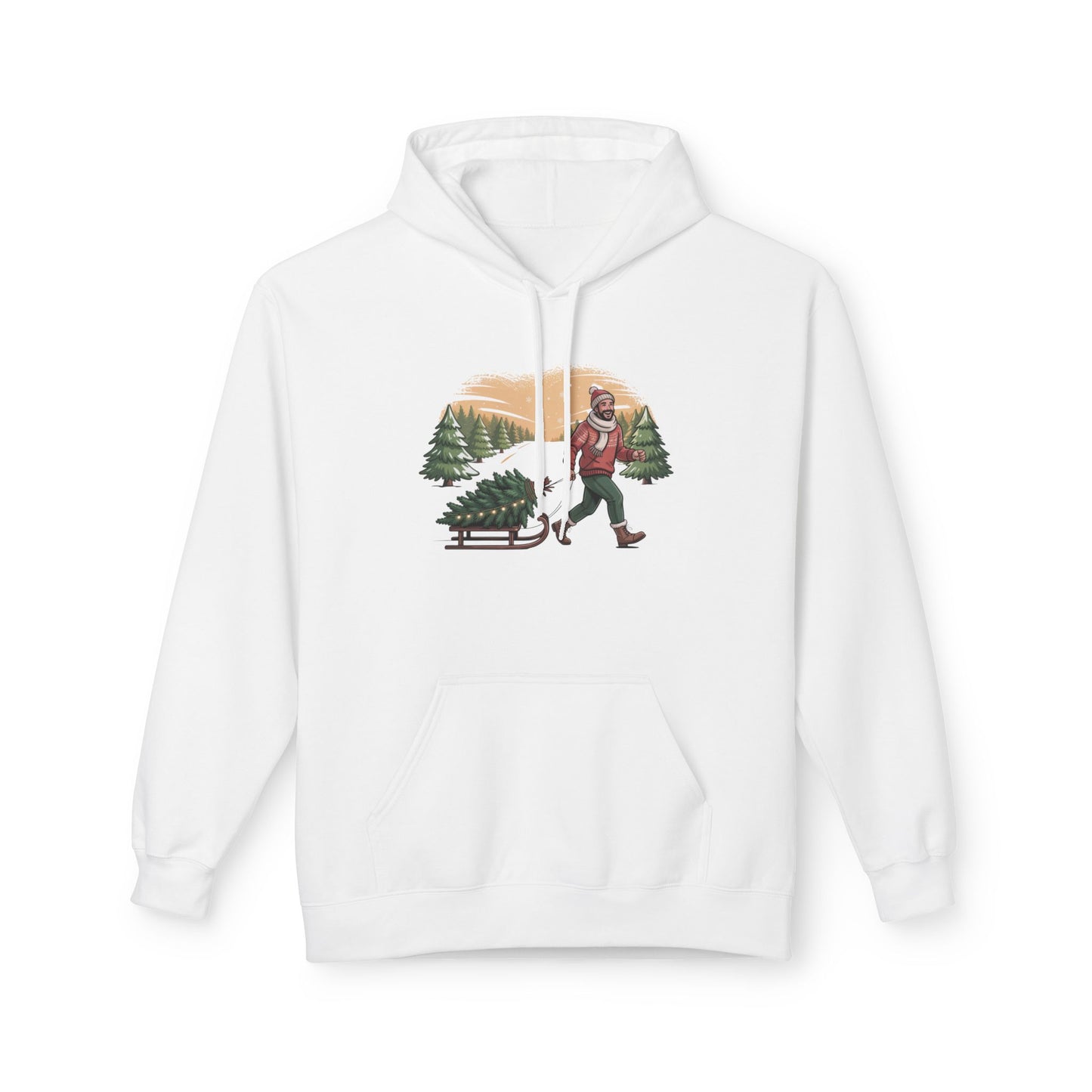 Christmas Tree Hauler Hoodie - Vintage Santa Pulling Tree Winter Sweatshirt