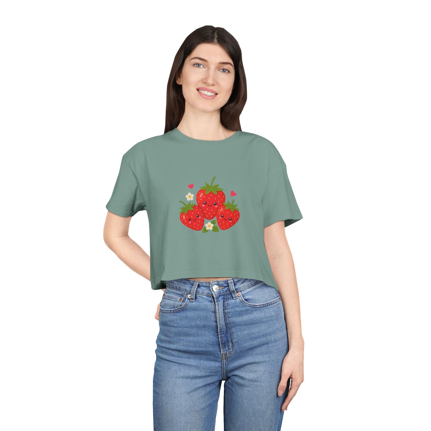 Strawberry Trio Women's Crop Tee — Cute Fruit Graphic Summer Top