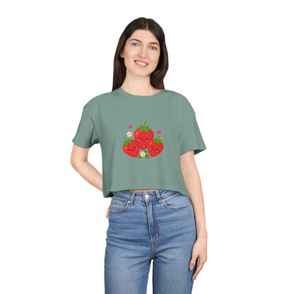 Strawberry Trio Women's Crop Tee — Cute Fruit Graphic Summer Top