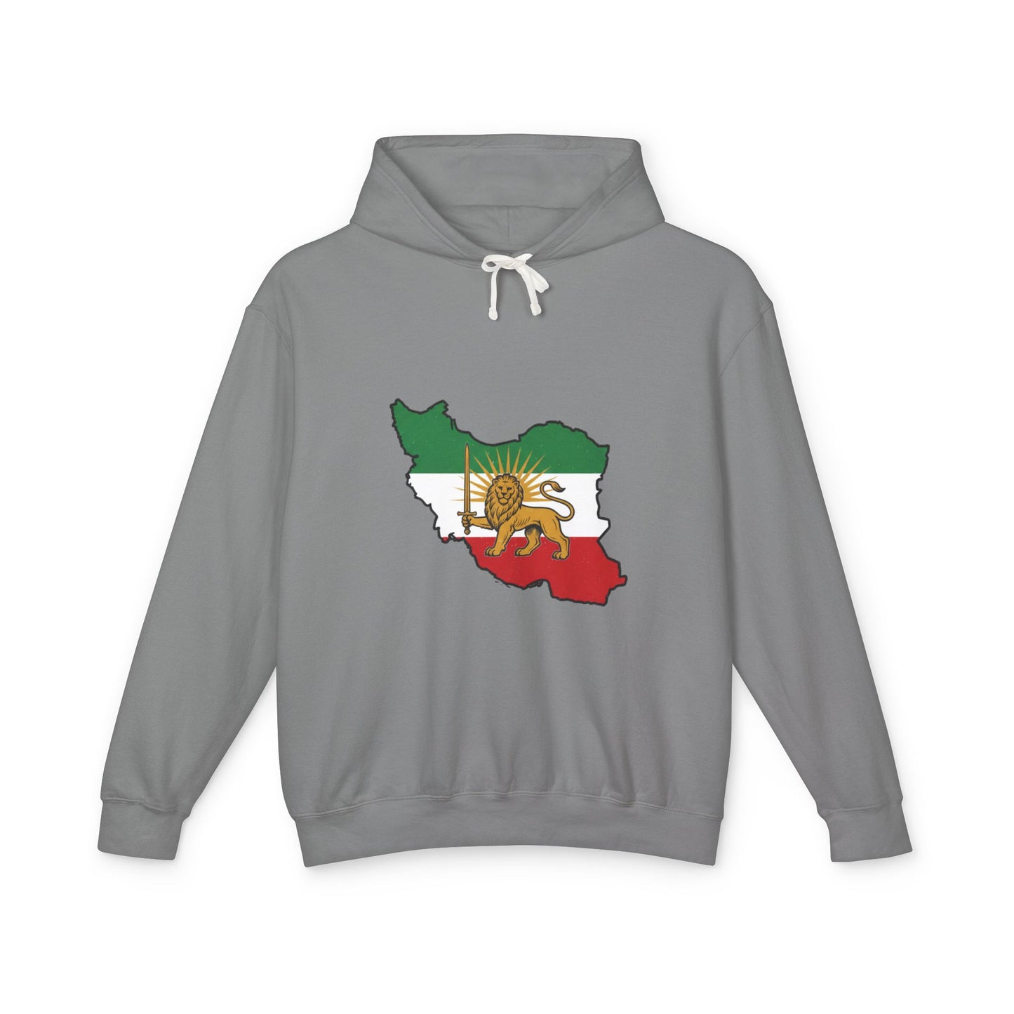Iran Map Hoodie with Lion and Sun Flag — Persian Heritage Sweatshirt