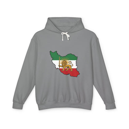 Iran Map Hoodie with Lion and Sun Flag — Persian Heritage Sweatshirt