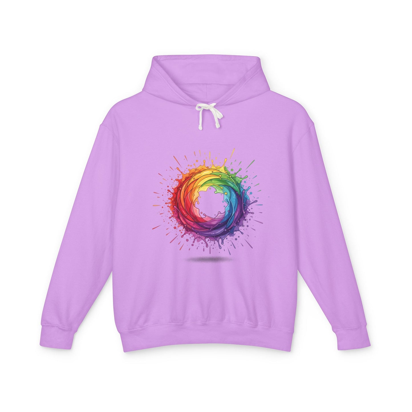 Rainbow Splash Circle Hoodie — Colorful Abstract Pride Pullover