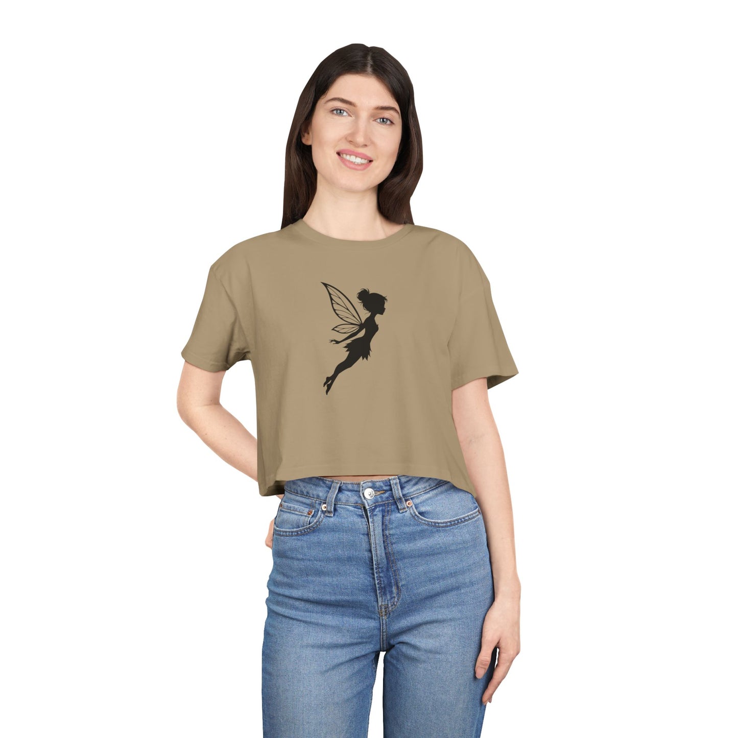 Fairy Silhouette Women's Crop Tee — Whimsical Pixie Graphic Top