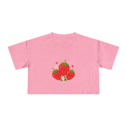 Strawberry Trio Women's Crop Tee — Cute Fruit Graphic Summer Top