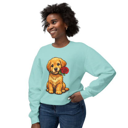 Golden Retriever Puppy Sweatshirt - Cute Puppy with Rose Crewneck