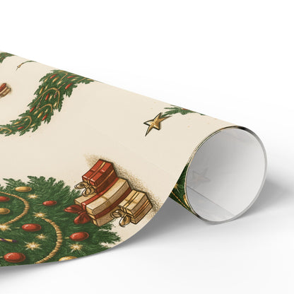 Christmas Tree Wrapping Paper – Vintage Green Tree Pattern Holiday Gift Wrap