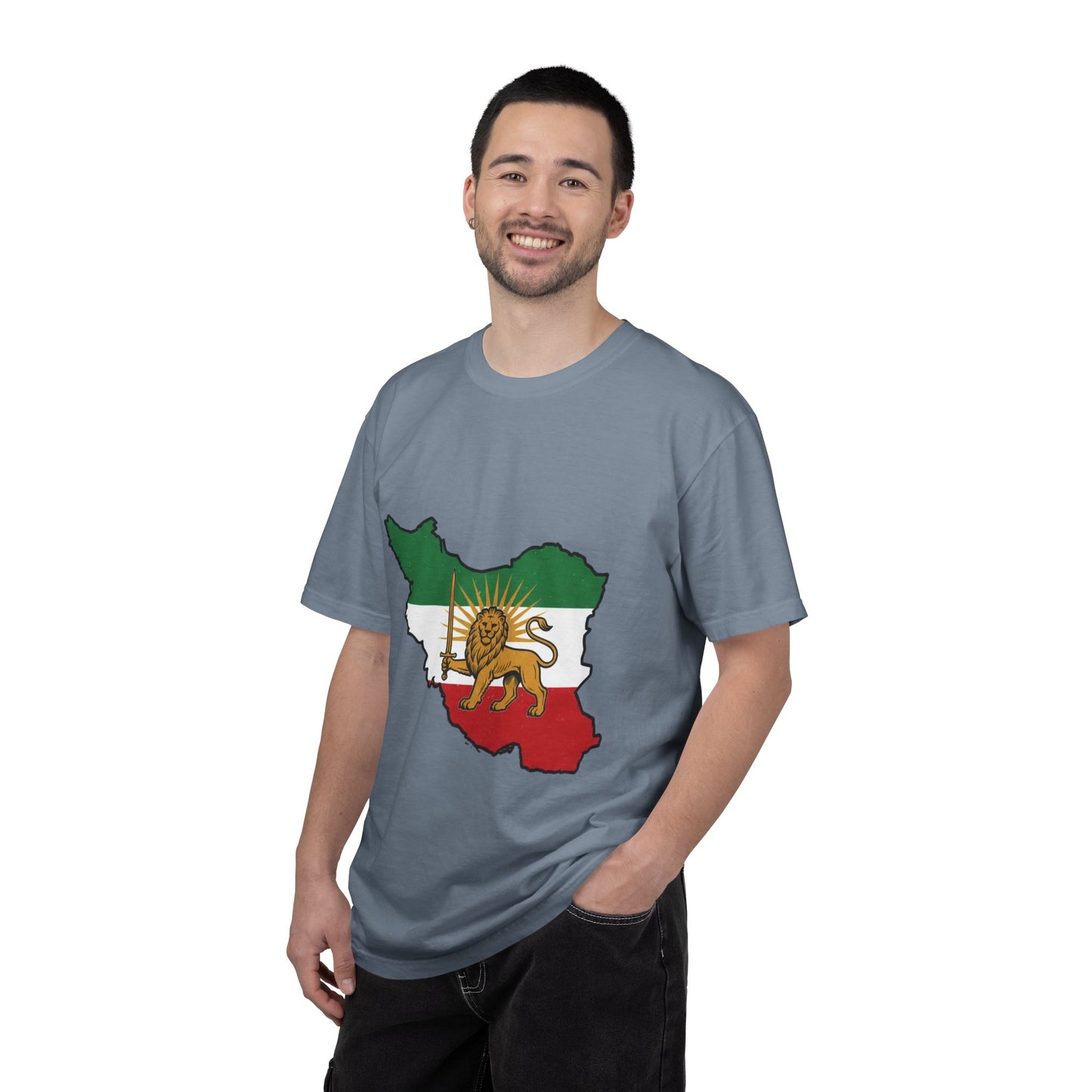 Iran Map T-Shirt with Lion and Sun Flag — Persian Heritage Tee