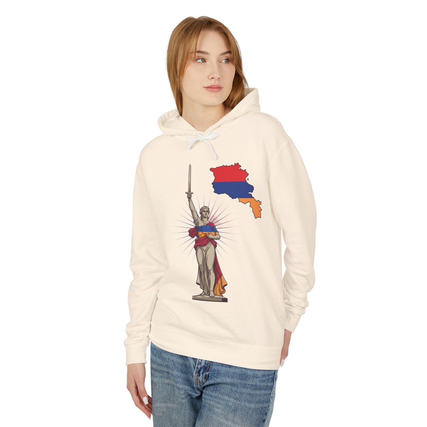 Armenia Pride Hoodie — Lady Justice Draped in Armenian Flag with Map