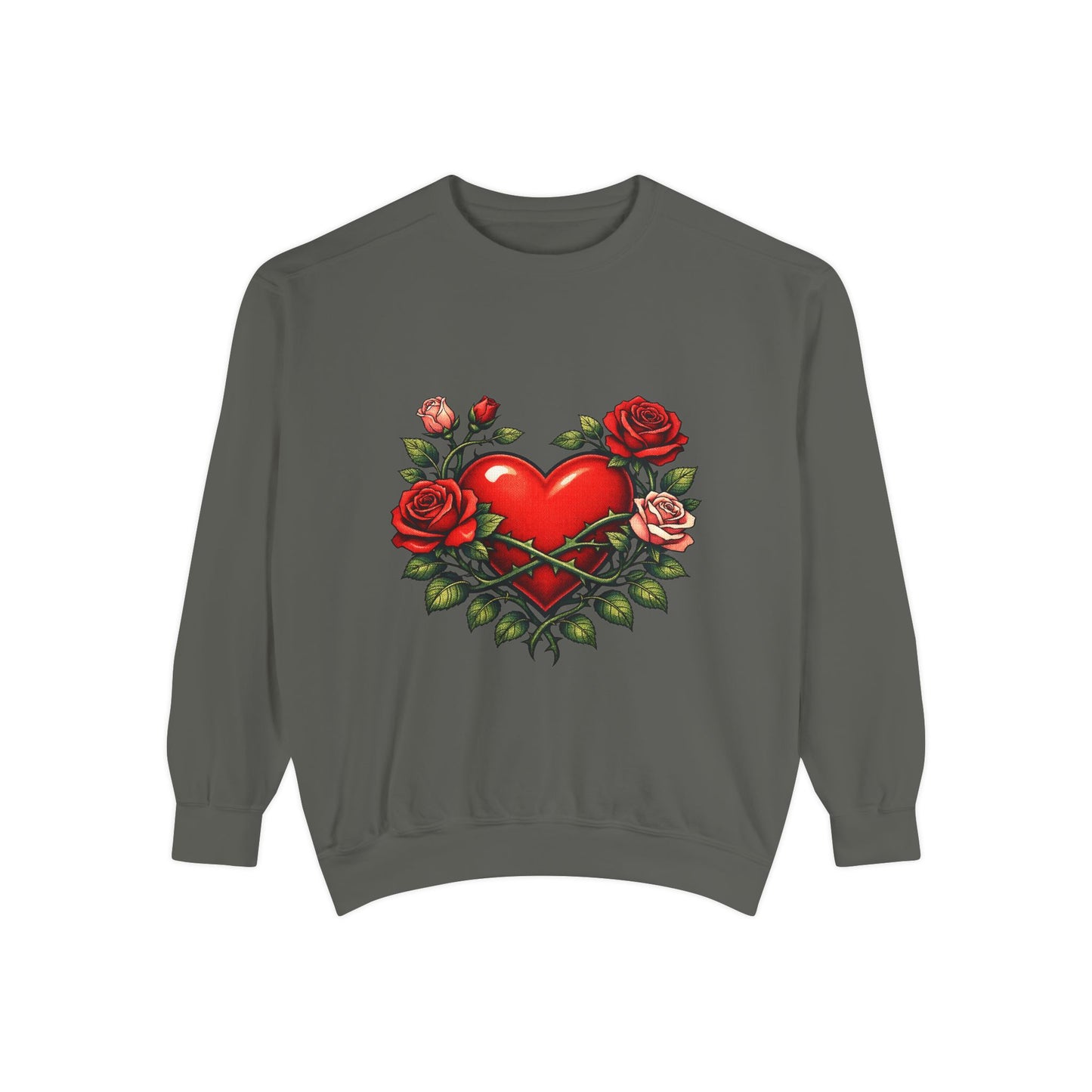 Heart & Roses Sweatshirt — Vintage Tattoo Style Valentine Pullover