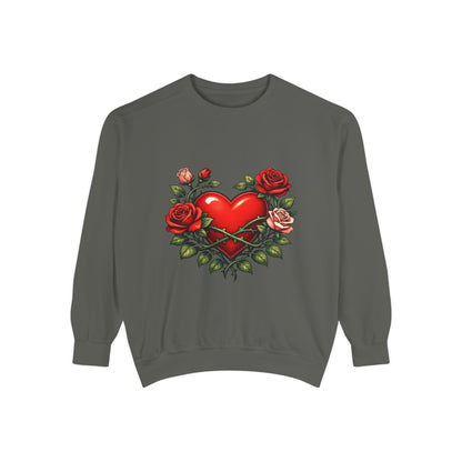 Heart & Roses Sweatshirt — Vintage Tattoo Style Valentine Pullover