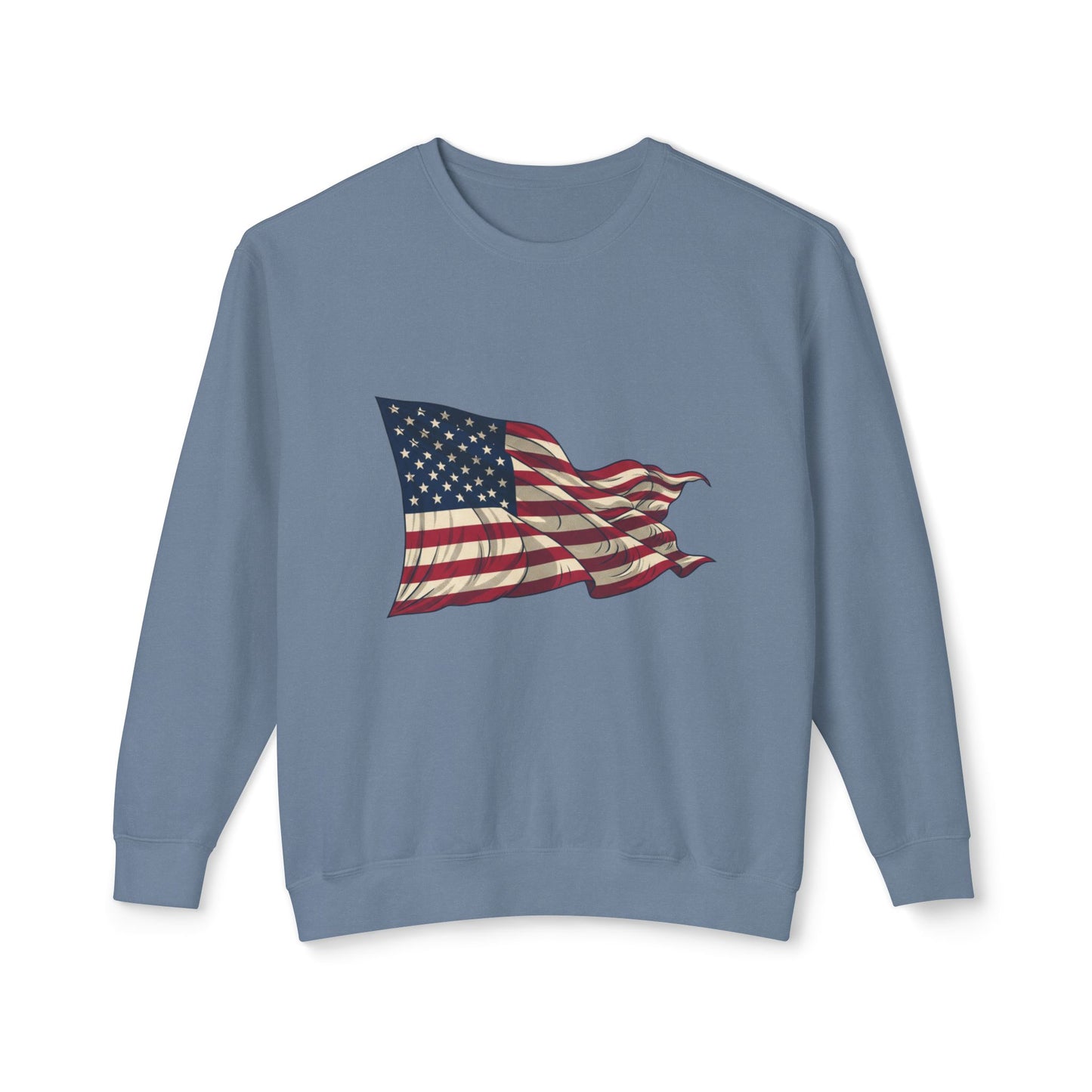 American Flag Crewneck Sweatshirt — Vintage Waving USA Graphic