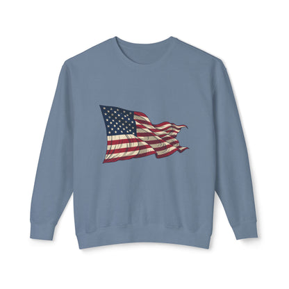 American Flag Crewneck Sweatshirt — Vintage Waving USA Graphic