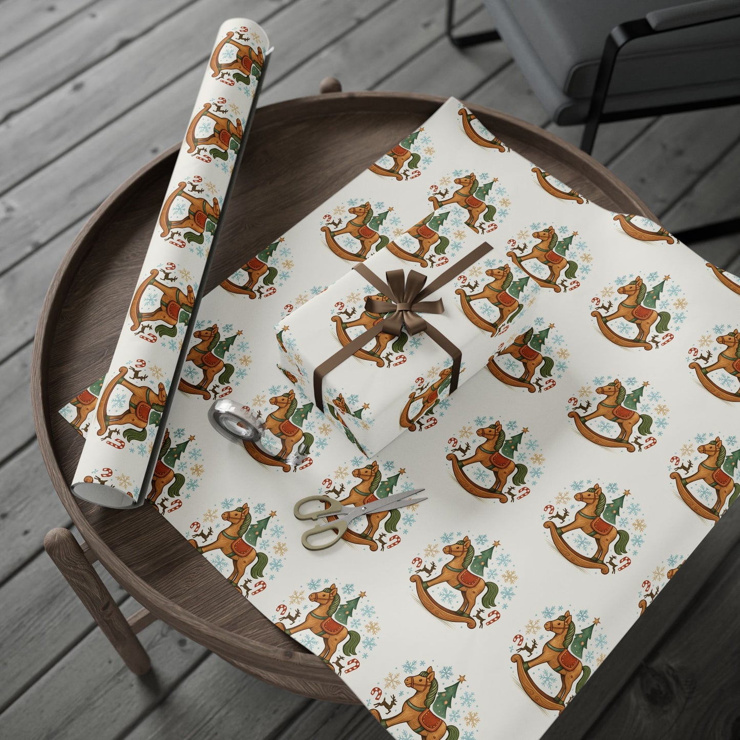 Rocking Horse Christmas Wrapping Paper – Vintage Holiday Gift Wrap
