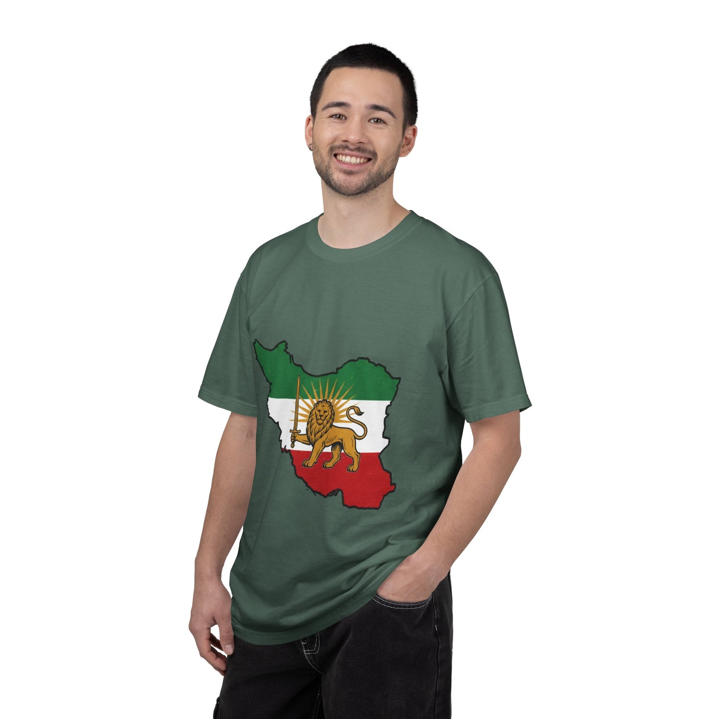 Iran Map T-Shirt with Lion and Sun Flag — Persian Heritage Tee