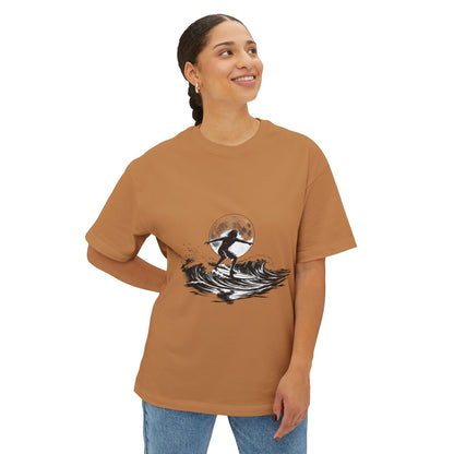 Surf Moon Graphic Tee — Silhouette Surfer on Waves