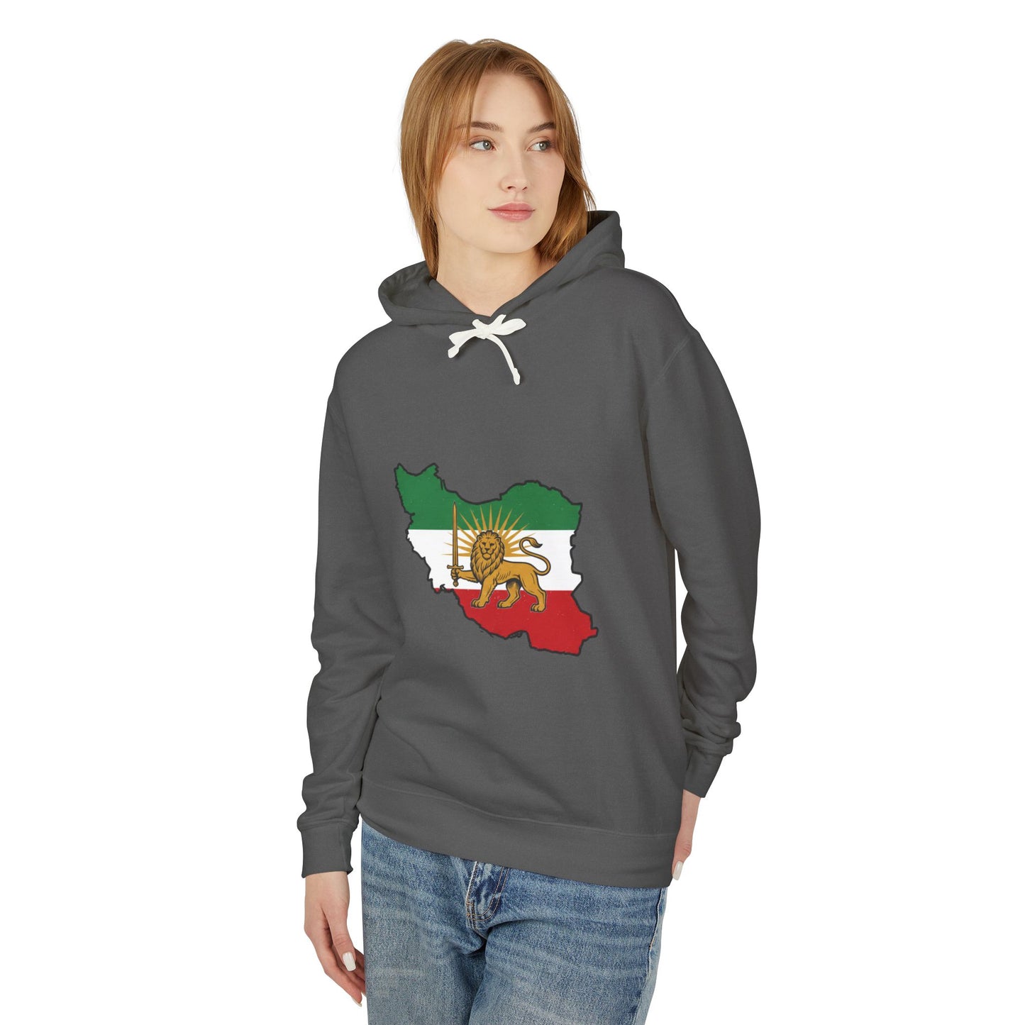 Iran Map Hoodie with Lion and Sun Flag — Persian Heritage Sweatshirt