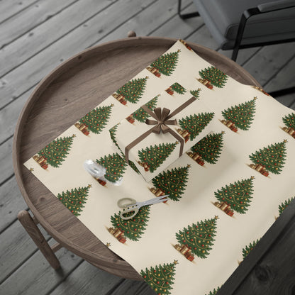 Christmas Tree Wrapping Paper – Vintage Green Tree Pattern Holiday Gift Wrap