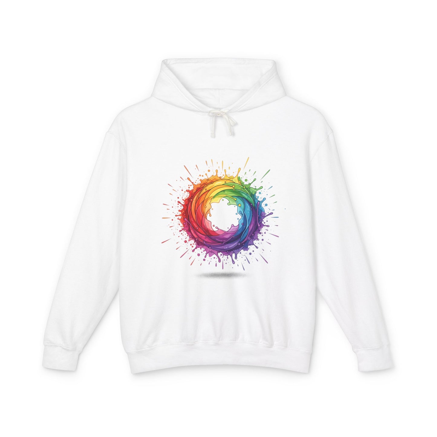 Rainbow Splash Circle Hoodie — Colorful Abstract Pride Pullover