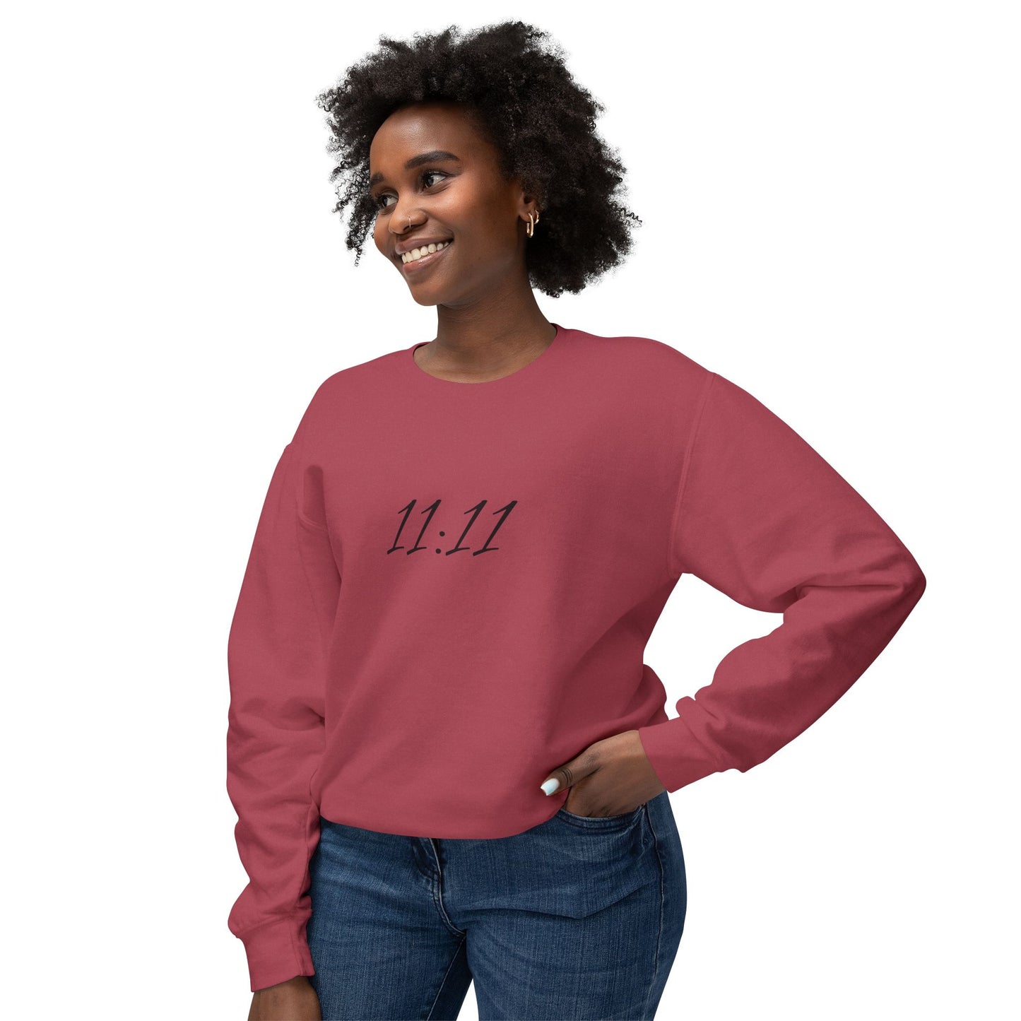 11:11 Crewneck Sweatshirt — Minimal White 'Blessed' Back Design