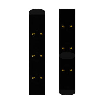Mystical Cat Eyes Sublimation Socks - Unique Black Crew Socks for Cat Lovers