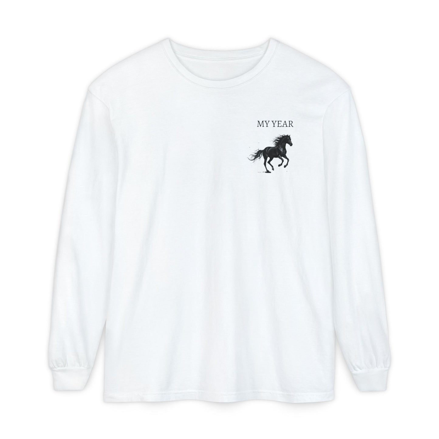 Running Black Horse Long Sleeve Tee — Equestrian Graphic Shirt