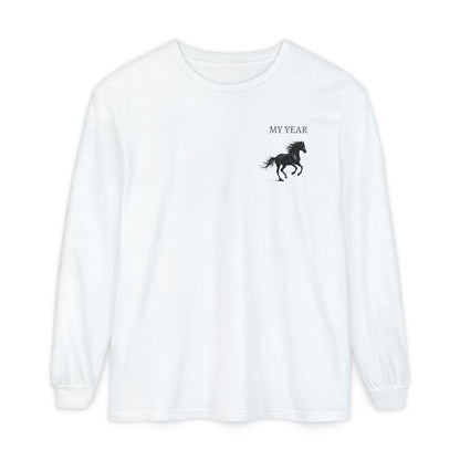 Running Black Horse Long Sleeve Tee — Equestrian Graphic Shirt