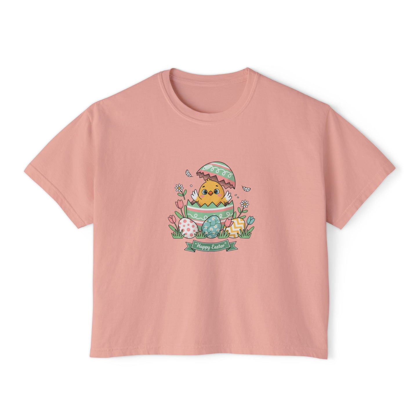 Easter Chick Boxy Tee — Cute Hatching Chick Graphic Women's Crop T-Shirt