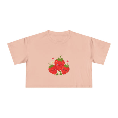 Strawberry Trio Women's Crop Tee — Cute Fruit Graphic Summer Top