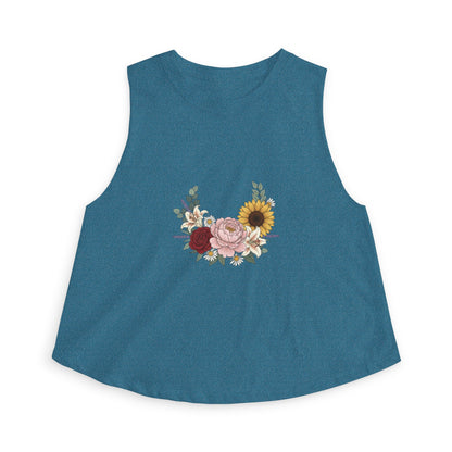 Floral Bouquet Crop Top — Sunflower & Rose Women's Tank