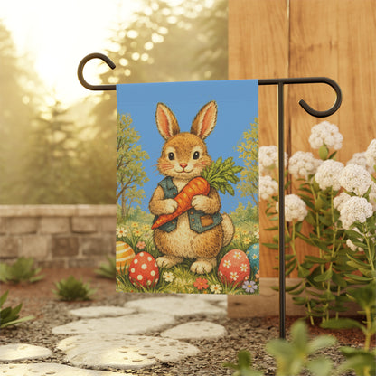 Easter Bunny Garden Flag — Vintage Bunny with Carrot & Eggs Garden Banner