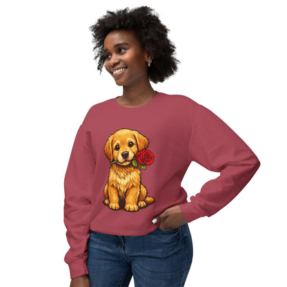 Golden Retriever Puppy Sweatshirt - Cute Puppy with Rose Crewneck