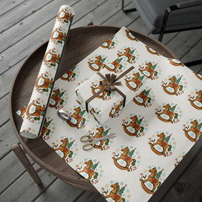 Rocking Horse Christmas Wrapping Paper – Vintage Holiday Gift Wrap