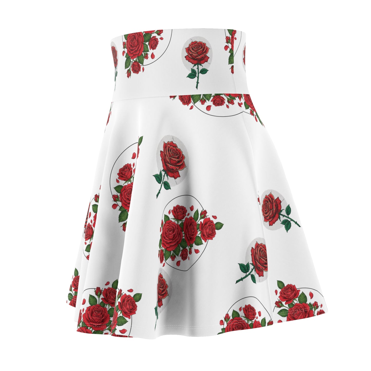 Red Rose Heart Floral Skater Skirt — Romantic Vintage Valentine’s Day Skirt