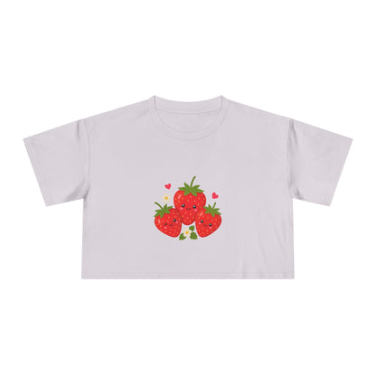 Strawberry Trio Women's Crop Tee — Cute Fruit Graphic Summer Top