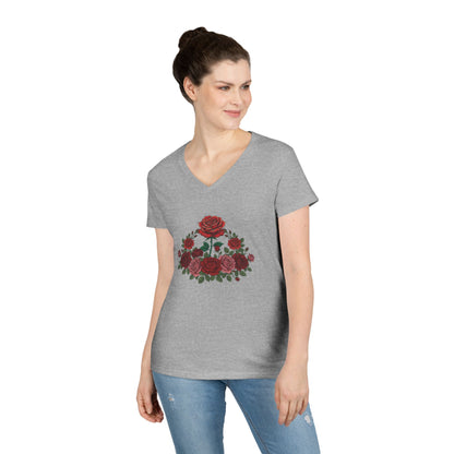Rose Bouquet V-Neck Tee — Floral Garden Ladies' T-Shirt