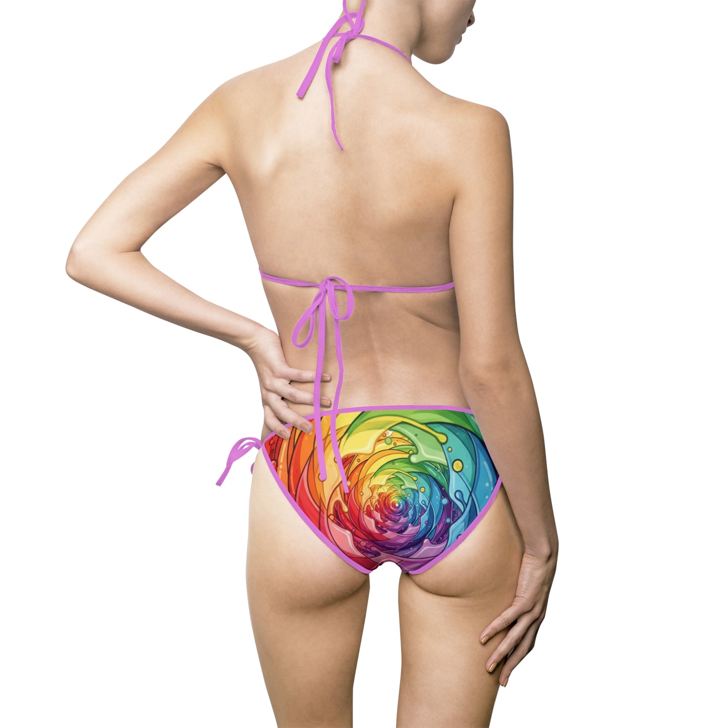Rainbow Swirl Tie-Dye Bikini — Women's String Two-Piece Swimsuit