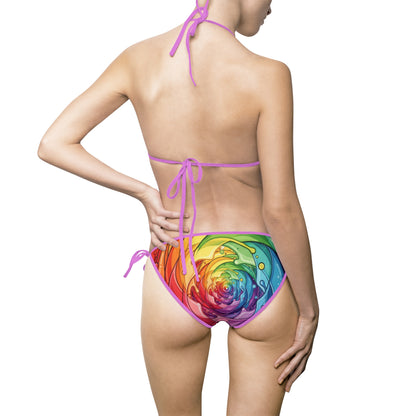 Rainbow Swirl Tie-Dye Bikini — Women's String Two-Piece Swimsuit