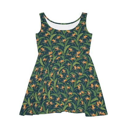 Tropical Bird of Paradise Skater Dress — Floral All-Over-Print Summer Dress