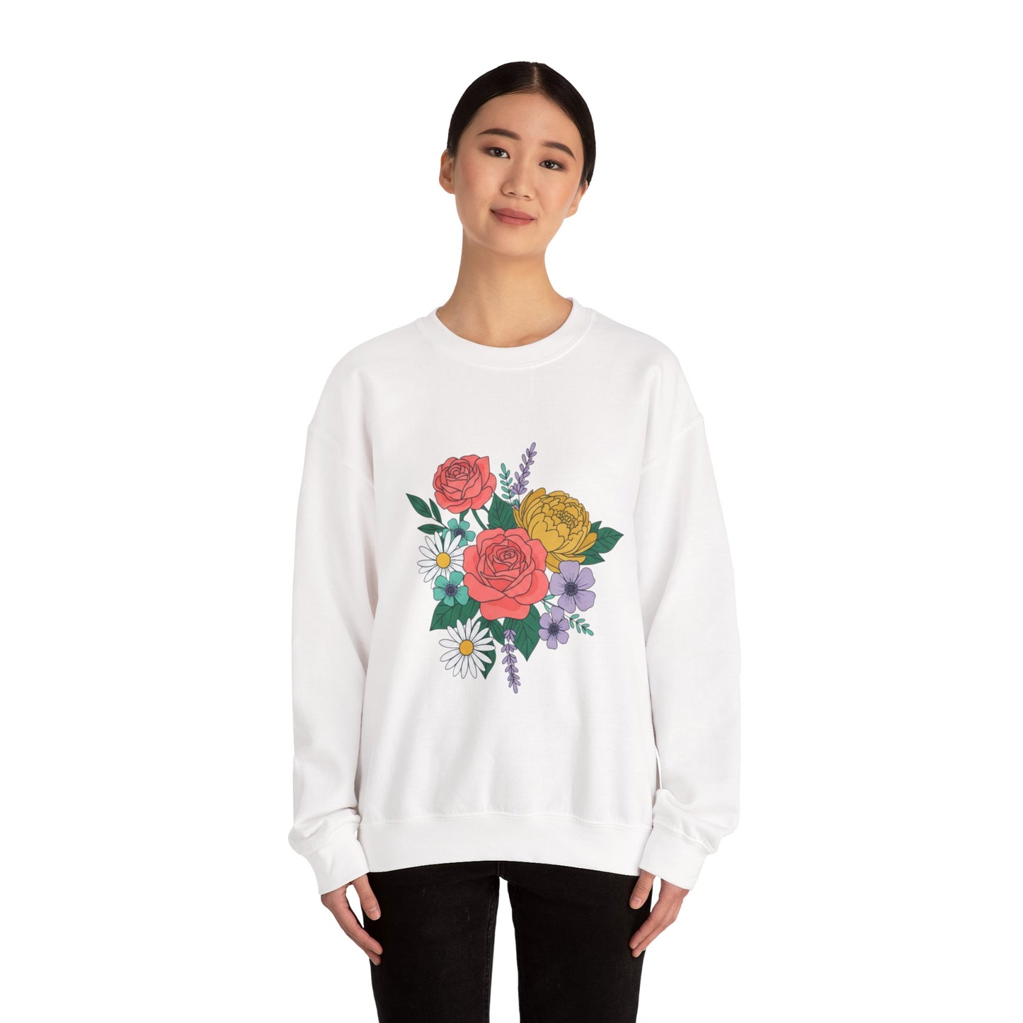 Floral Bouquet Crewneck Sweatshirt — Rose & Daisy Garden Graphic