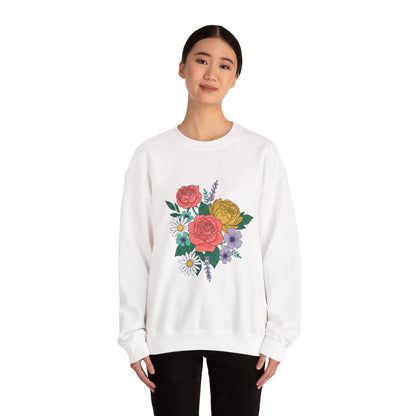 Floral Bouquet Crewneck Sweatshirt — Rose & Daisy Garden Graphic