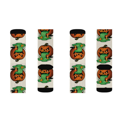 Halloween Sublimation Socks, Fun Holiday Socks, Pumpkin and Monster Design, Cozy Fall Accessories, Unique Gift for October